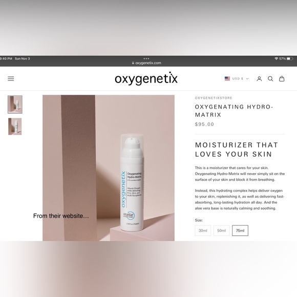 SALE✨oxygenetix NIB/sealed Oxygenating Hydro-Matrix breathable ‘second skin’75mL - Picture 2 of 4
